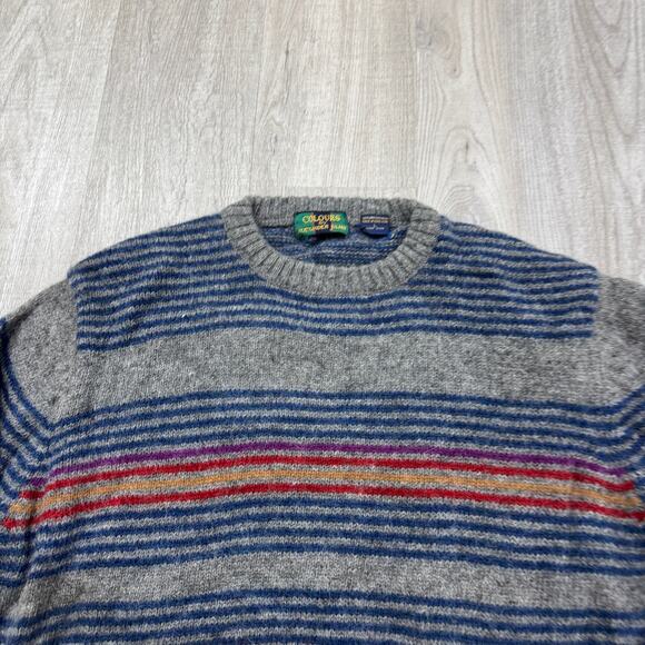 Vintage Colours Sweater Men's Large Geometric Striped 90s 100% Shetland Wool - Picture 3 of 7